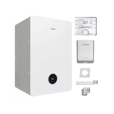 Pakiet - Kocioł gazowy dwufunkcyjny BOSCH TERMOTECHNIKA CONDENS GC5700iWT24/42S kondensacyjny wiszący 30 kW + Czujnik temperatury zewnętrznej + Regulator CW400 + Zestaw powietrzno-spalinowy szachtowy 2581+ Moduł sterowania K30RF + Zasobnik c.w.u wbudowany