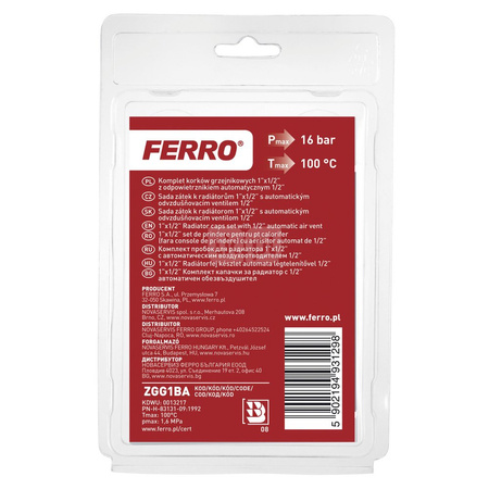 Zestaw korków grz. 1"x1/2" z odpowietrznikiem aut