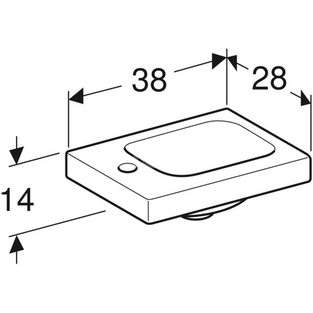 Umywalka GEBERIT iCon Light prostokątna, biała, 380mm, otwór na baterię z lewej, bez odpływu przelewowego, półka z lewej