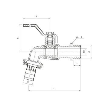 Zawór kulowy PERFEXIM 3102 mosiądz niklowany czerpalny, PN10 1/2'' gz x przyłącze do węża, uchwyt: dźwignia