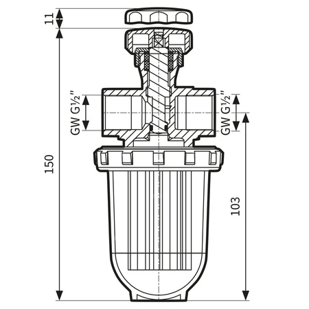 Filtr olejowy AFRISO Z 1/2 - 500 Sidwururowy fi 1/2''/1/2'' GW x GW, z wkładem plastikowym, maks. przepływ 310 l/h