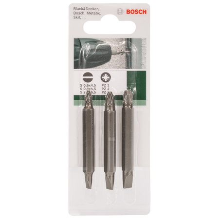 3-częściowy zestaw podwójnych końcówek wkręcających do śrub z rowkiem krzyżowym Pozidriv i do śrub rowkiem podłużnym (PZ, S) S0,