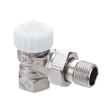 Zawór termostatyczny z bezstopniową nastawą wstępną V-exact II DN10 kapturek biały, kątowy