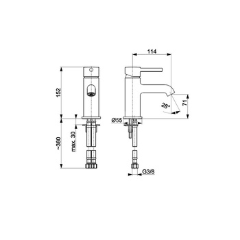 Bateria umywalkowa stojąca KFA Armatura MOZA click clack, czarny, montaż blat / otwór na baterię
