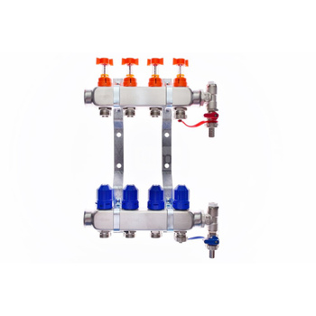 Rozdzielacz do ogrzewania podłogowego QIK Optimo BASIC III - RNZT-2-50 10-obieg. inox gw 1'' x gz 3/4'' + przepływomierz