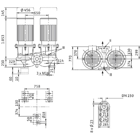 Pompa obiegowa WILO CronoTwin-DL 150/335-37/4-IE3 typu in-line z silnikiem znormalizowanym 50 Hz, moc silnika 37kW 71.3 A 1450 obr/min, wlot Kołnierz DN 150