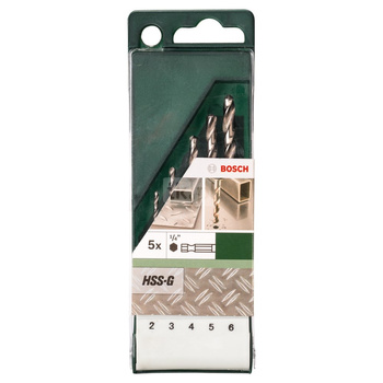 5-częściowy zestaw Wierteł do metalu HSS-G z chwytem sześciokątnym 2,0, 3,0, 4,0, 5,0, 6,0 mm