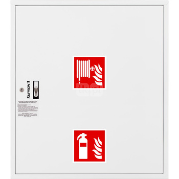 Hydrant DN52 zawieszany z miejscem na gaśnicę pod zwijadłem, wąż 15m, zamek patent, RAL 9003