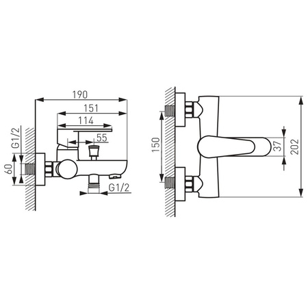 Bateria wannowa ścienna FERRO ALGEO, kolor chrom