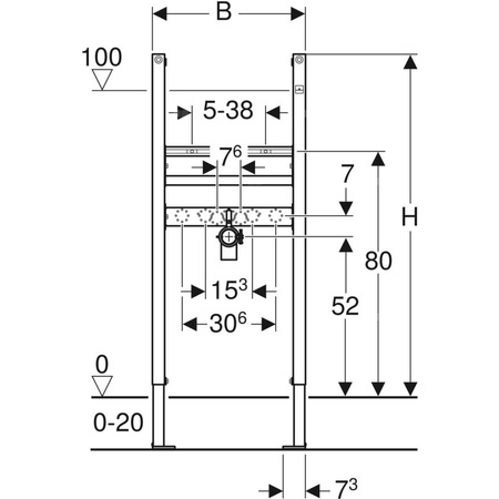 Stelaż podtynkowy do umywalki GEBERIT Duofix Basic, 1120 x 500 x 75 mm, bateria: stojąca, regulacja wysokośći