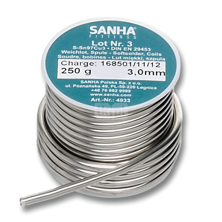 Drut lutowniczy SANHA 4933 fi 2 mm, 250 g