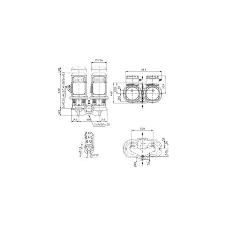 Pompa obiegowa WILO CronoTwin-DL-E 50/180-7,5/2-R1-S1 typu in-line z silnikiem znormalizowanym 50/60 Hz, moc silnika 7.5kW 13.3 A 2900 obr/min, wlot Kołnierz DN 50