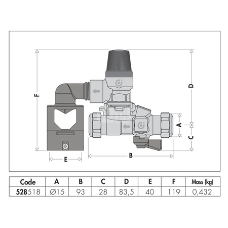 Hydrauliczna grupa bezpieczeństwa do zasobników c.w.u. do montażu pionowego lub poziomego 1/2” 8 bar