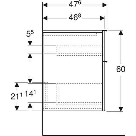 Boczna szafka iCon z dwoma szufladami 45 cm x 60 cm x 47,6 cm orzech hickory / melaminowa struktura drewna, lava / matowy