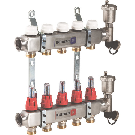 Rozdzielacz do ogrzewania podłogowego GEBERIT Volex 11-obieg. stal nierdzewna gw 1'' x eurokonus 3/4'' + przepływomierz + zawór napełn/spust + odpowietrznik