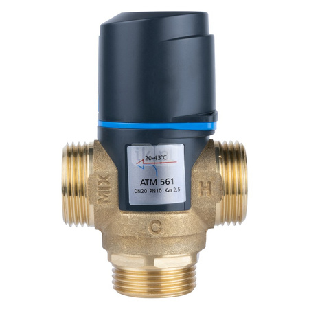 Zawór regulacyjny termostatyczny do wody ciepłej AFRISO ATM 561 mosiądz GZ 1'', DN 20, zakres temp. 20-43'C, Kvs 2.5 m3/h, maksymalna temperatura 90'C, maksymane ciśnienie 10 bar