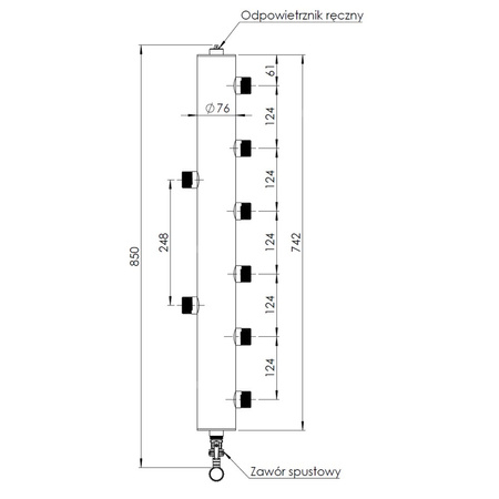 Rozdzielacz do instalacji c.o. AFRISO BLH 890 GZ 1'', 3-obieg. GW 1/2'', max. 70 kW