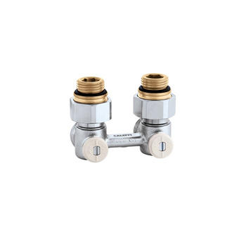 Podwójny zawór podłączeniowy do grzejników stalowych z wkładką termostatyczną. Wersja kątowa - 1/2" GZ