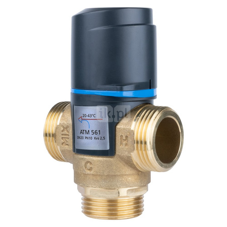 Zawór regulacyjny termostatyczny do wody ciepłej AFRISO ATM 561 mosiądz GZ 1'', DN 20, zakres temp. 20-43'C, Kvs 2.5 m3/h, maksymalna temperatura 90'C, maksymane ciśnienie 10 bar