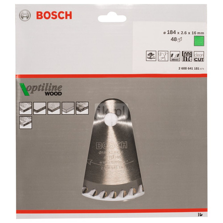 Tarcza pilarska Optiline Wood PIŁA TARCZ.-H OPTI 184X2.6X16Z48
