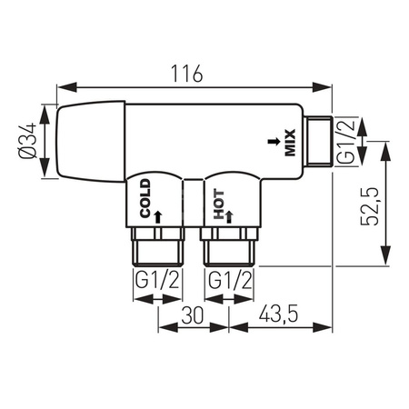 Mieszacz termostatyczny 1/2" 30-70 st.C do baterii bezdotykowych