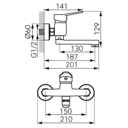 Bateria umywalkowa ścienna FERRO ISSO, chrom