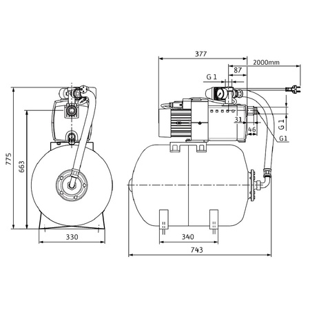 Pompa do zaopatrzenia w wodę Hydrofor Wilo-HiMulti 3H100/2-24P, samozasysający system zapoatrzenia w wodę z ciśnieniowym naczyniem przeponowym. Zbiornik 100l, prosta instalacja, wysokosprawna hydraulika, niskie zużycie prądu, cicha praca.
