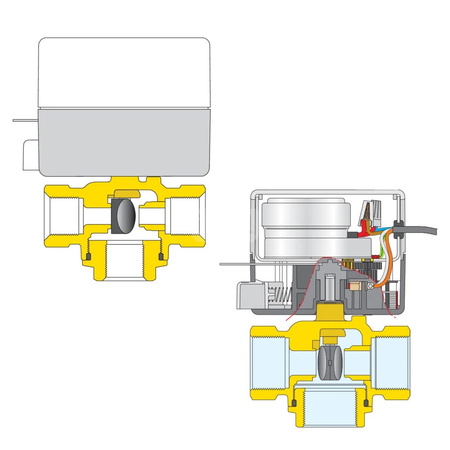 Trójdrożny zawór strefowy z napędem. Z mikroprzełącznikiem pomocniczym 1" 6 bar