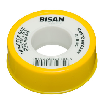 Taśma P.T.F.E. do instalacji gazowych 0,10mm/12mm/12mb (rolka żółta)