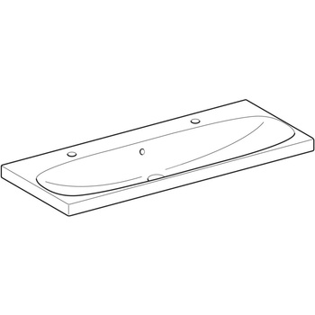 Umywalka GEBERIT Acanto 2-stanowiskowa prostokątna, biała, 1200mm, otwór na baterię z lewej i prawy, z odpływem przelewowym, półka od ściany