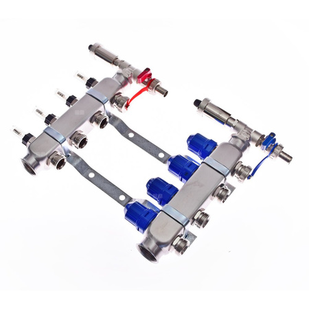 Rozdzielacz do ogrzewania podłogowego QIK Optimo MAGNET STD III - RNZT-1-50-M 11-obieg. inox gw 1'' x gz 3/4'' + przepływomierz