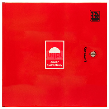 Dwa zawory hydrantowe typ ZH-52 wraz z obudową. Szafka ochronna 550. Szafka zawieszana, Znak B, zamek OTS, kolor RAL3000