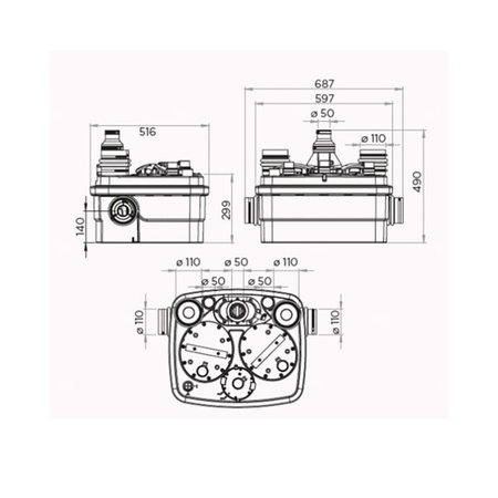 SANICUBIC 2 Classic NM - Rozdrabniacz publiczny (kilka WC, łazienek, IP68, BMS)