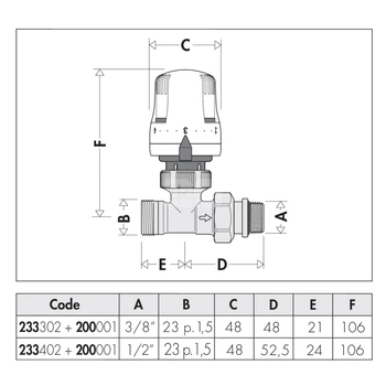 DYNAMICAL® – Prosty dynamiczny grzejnikowy zawór termostatyczny, 1/2”, 23p.1,5 GZ zakres przep. 10-80 l/h