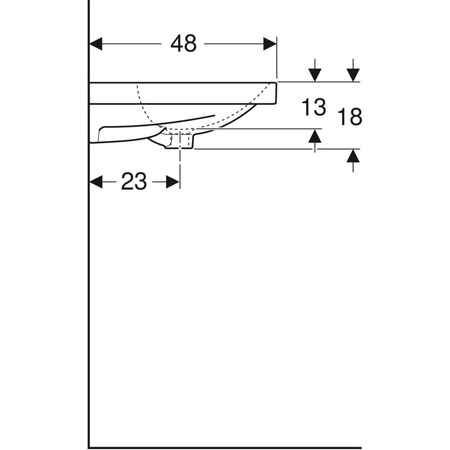 Umywalka GEBERIT Acanto 2-stanowiskowa prostokątna, biała, 1200mm, otwór na baterię z lewej i prawy, z odpływem przelewowym, półka od ściany
