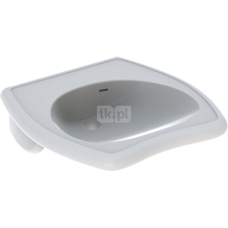 Umywalka GEBERIT Vitalis prostokątna-owalna, biała, 550mm, bez otworu na baterię, z odpływem przelewowym, półka od ściany, odpowiednia dla osób niepełnosprawnych