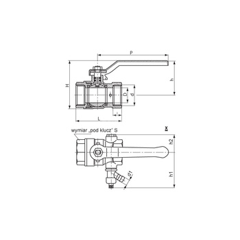 Zawór kulowy PERFEXIM 65RU mosiądz niklowany, PN30 1/2'' gw x gw z zaworem spustowym, uchwyt: dźwignia