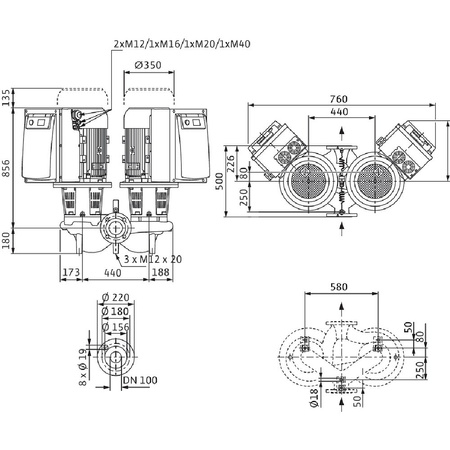 Pompa obiegowa WILO CronoTwin-DL-E 100/165-22/2-R1-S1 typu in-line z silnikiem znormalizowanym 50/60 Hz, moc silnika 22kW 39.9 A 2900 obr/min, wlot Kołnierz DN 100