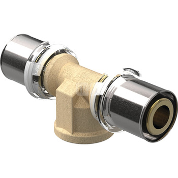 Trójnik GEBERIT Volex mosiądz 16 mm x 1/2'' x 16 mm (mufa zaciskowa x GW x mufa zaciskowa)