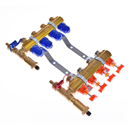 Rozdzielacz do ogrzewania podłogowego QIK Optimo STANDARD III - RMSZT-1-50 3-obieg. mosiądz gw 1'' x gz 3/4'' + przepływomierz