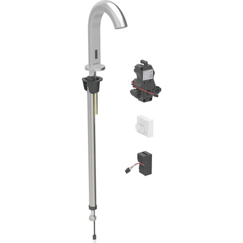 Bateria umywalkowa Geberit Piave, stojąca, zasilanie sieciowe, do podtynkowej skrzynki funkcyjnej, z mieszaczem, stal nierdzewna