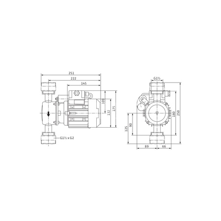 Pompa obiegowa WILO VeroLine-IP-Z 25/2 EM typu in-line z silnikiem znormalizowanym 50 Hz, moc silnika 0.06kW 0.85 A 1365 obr/min, wlot GZGW 1 1/2''