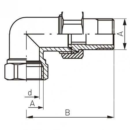 Śrubunek kątowy z uszczelką 90' FERRO, mosiądz (chrom), 5/4'' (GW x GZ)