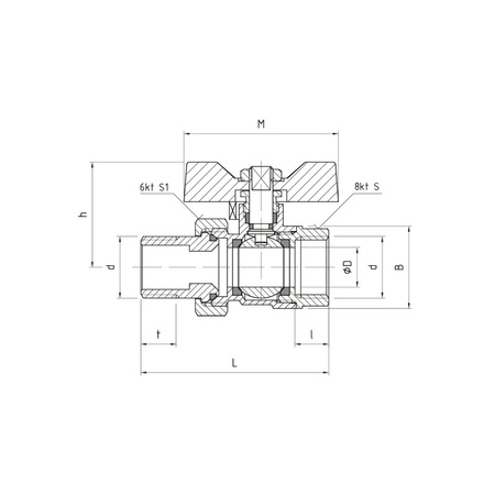 Zawór kulowy PERFEXIM PHA-005 mosiądz niklowany, PN30 1'' gz x gw, uchwyt: motylek