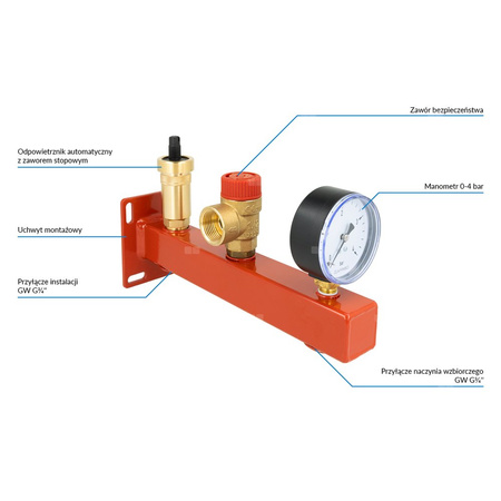 Zespół przyłączeniowy AFRISO BSS 3/4'' GW x GW, max. 3 bar + wskaźnik ciśnienia