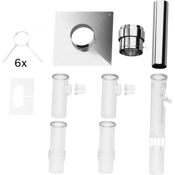 Zestaw podstawowy C(14)3x (3196), pionowy zestaw spalinowy do przewodów sztywnychh fi200 z odprowadzeniem kondensatu,  dla pierwszego kotła,  tworzywo polimerowe PP:trójnik fi80/fi200/fi200, przewód z kompensacją fi200 L = 460 mm, 7 x element dystansowy,