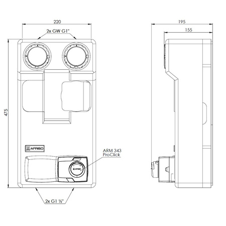 Grupa pompowa AFRISO PrimoTherm 180-2 DN25 3-WM-SM Vario GZ x GW 1 1/2'' x 1'', z zaworem mieszającym, z izolacją, z siłownikiem arm 343 proclick