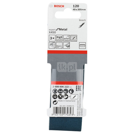 3-częściowy zestaw taśm szlifierskich X450 40 x 305 mm, 120