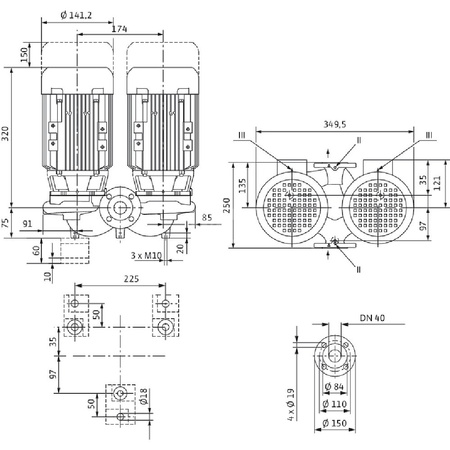 Pompa obiegowa WILO VeroTwin-DPL 40/90-0,37/2 typu in-line z silnikiem znormalizowanym 50 Hz, moc silnika 0.37kW 0.86 A 2900 obr/min, wlot Kołnierz DN 40
