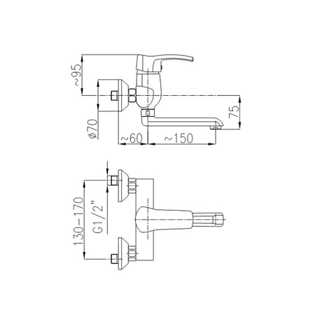 Bateria umywalkowa ścienna KFA Armatura KWARC, chrom, montaż natynkowa